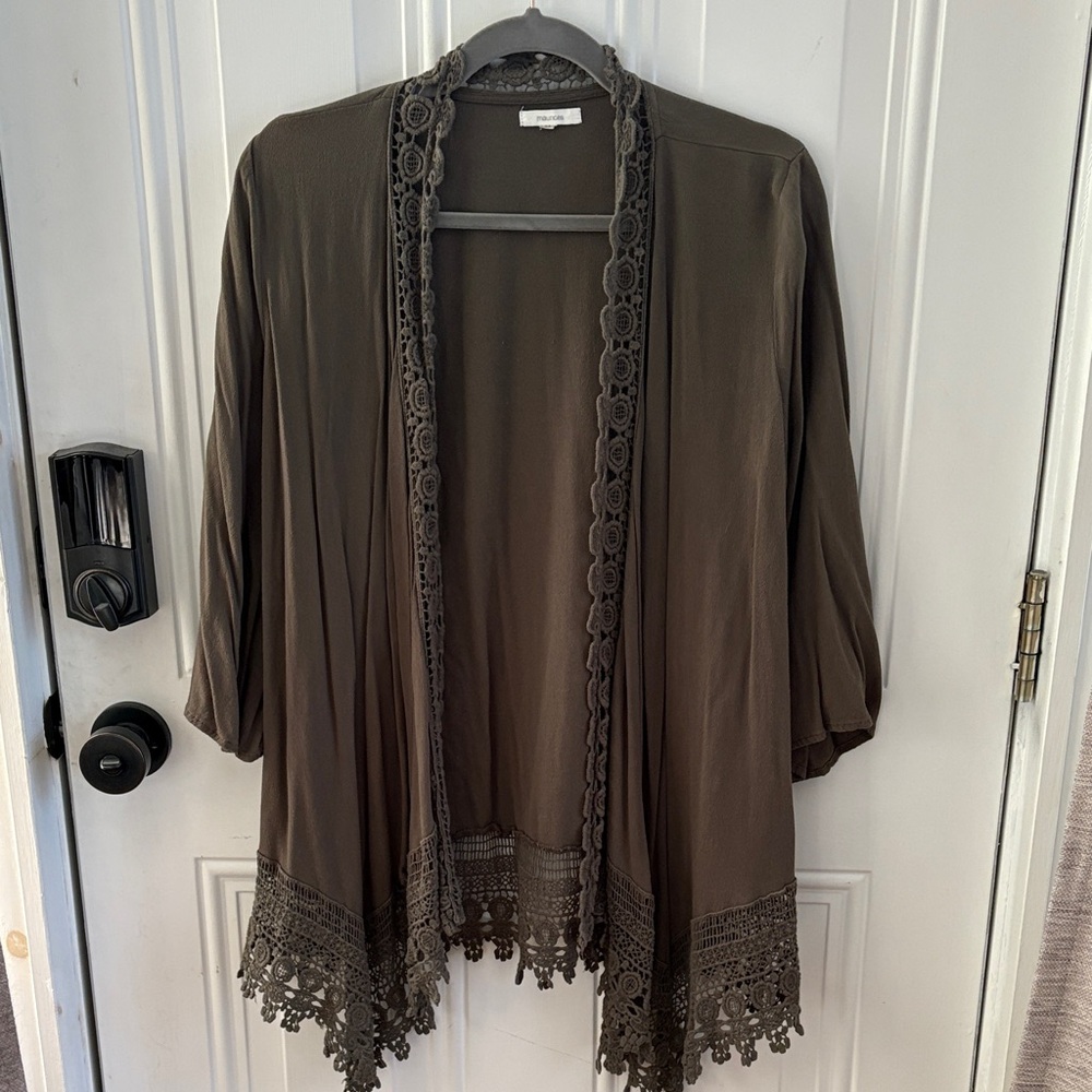 (5/$20) Maurices Dark Green Lace Detail Cardigan/Shawl